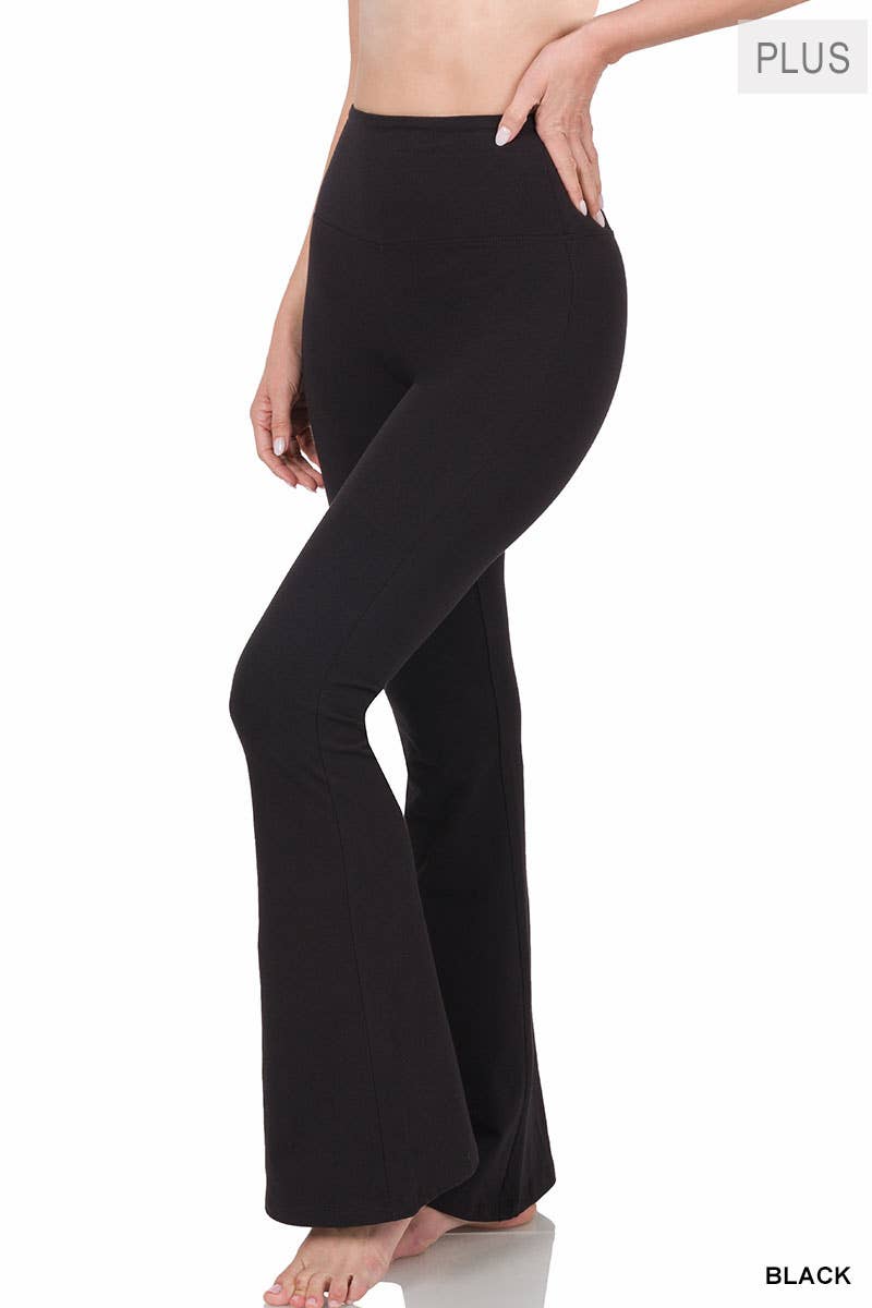 42POPS - ',.....SI-22585 PLUS WIDE WAISTBAND YOGA FLARE PANTS