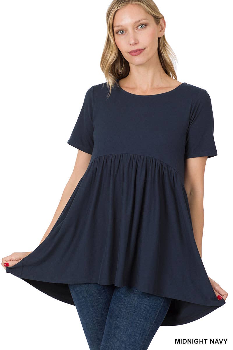 42POPS - SI-15923 SHORT SLEEVE WITH WAIST SHIRRING TOP