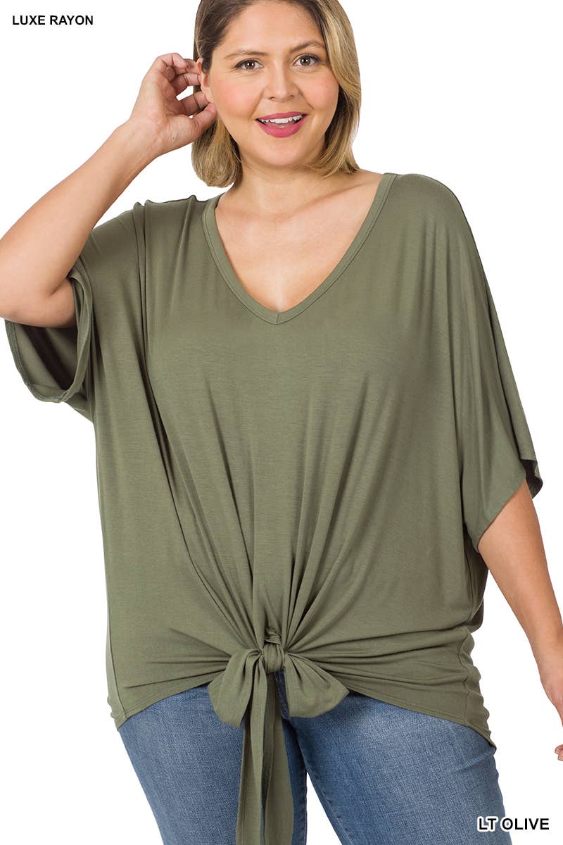 42POPS - ..SI-21853 PLUS LUXE RAYON V-NECK TIE FRONT TOP